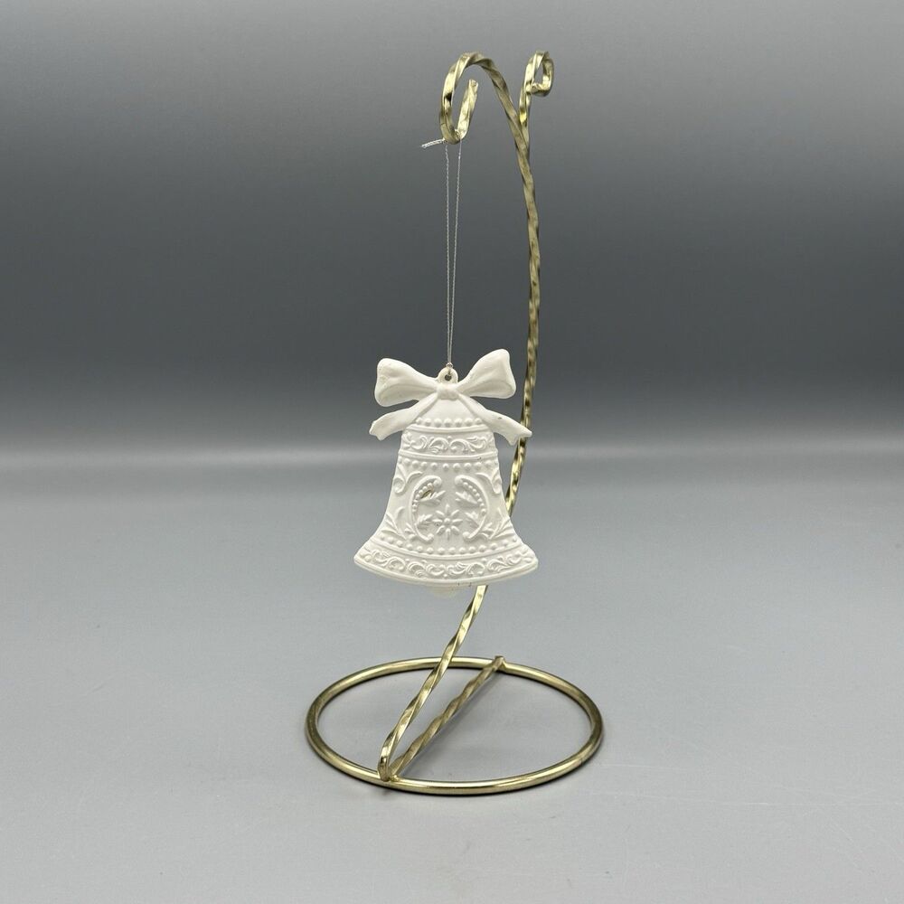 Vtg Zayre Winter White & Crystals Wedding Bell Christmas Ornament 3" T Resin
